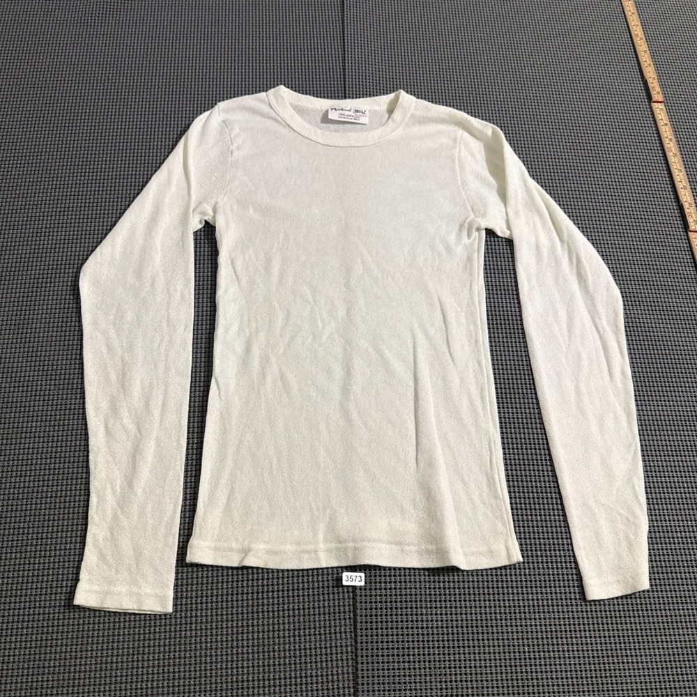 Michael Stars Womens White Long Sleeve Crew Neck Tee One Size Fits Most